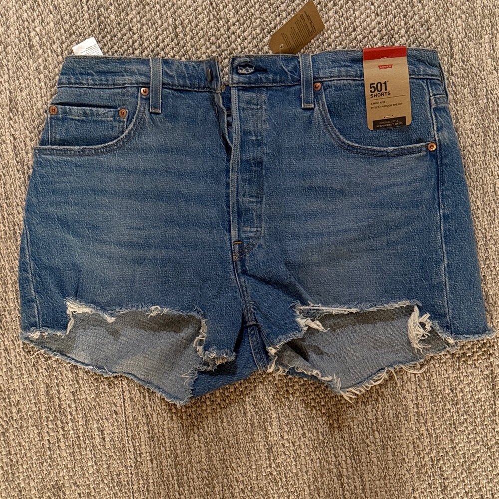 Levi's 501 Cutoff Distressed Denim Shorts - Blue